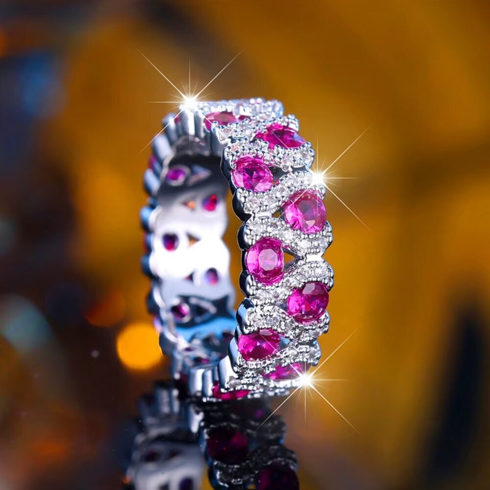 NEW 14k White Gold Ruby Diamond Ring Band Infinity Ring